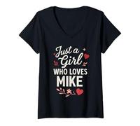 Donna Just A Girl Who Loves Mike T-Shirt Cute Mike Maglietta con Collo a V