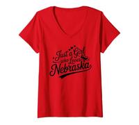 Donna Just A Girl Who Loves Nebraska, Women's Girls Cute Nebraska Maglietta con Collo a V