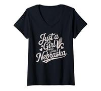 Donna Just A Girl Who Loves Nebraska, Women's Girls Cute Nebraska Maglietta con Collo a V