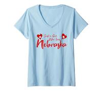 Donna Just A Girl Who Loves Nebraska, Women's Girls Cute Nebraska Maglietta con Collo a V