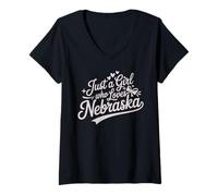 Donna Just A Girl Who Loves Nebraska, Women's Girls Cute Nebraska Maglietta con Collo a V