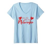 Donna Just A Girl Who Loves Nebraska, Women's Girls Cute Nebraska Maglietta con Collo a V