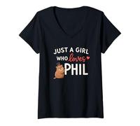Donna Just A Girl Who Loves Phil Cute Groundhog Maglietta con Collo a V