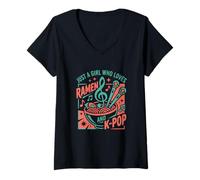 Donna Just A Girl Who Loves Ramen e K-Pop Funny Music Design Maglietta con Collo a V
