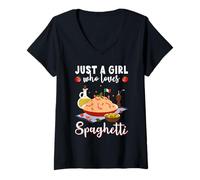Donna Just a Girl who Loves Spaghetti Italian Food Italian Cuisine Maglietta con Collo a V