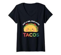 Donna Just A Girl Who Loves Tacos Mexican Food Lover Men Women Maglietta con Collo a V