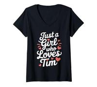 Donna Just A Girl who loves TIM T-Shirt Cute TIM Maglietta con Collo a V