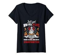 Donna Just a Girl Who Pelliccia in Love with a Firefighter Multicolore Maglietta con Collo a V