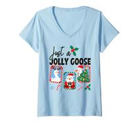 Donna Just A Jolly Goose Christmas Fun Maglietta con Collo a V