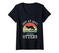Donna Just An Aunt Who Loves Otters Maglietta con Collo a V