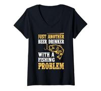 Donna Just Another Beer Drinker with A Fishing Problem Fisherman Maglietta con Collo a V