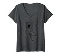 Donna Just Breathe Dandelion Butterfly Inspirational Boho Floral Maglietta con Collo a V
