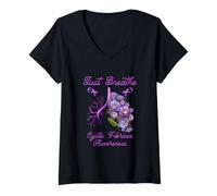 Donna Just-Breathe - Fiore polmonare per la consapevolezza della fibrosi cistica Viola Maglietta con Collo a V
