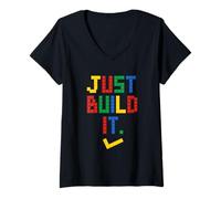 Donna Just Build It Master Builder Building Block Ragazzi Ragazze Maglietta con Collo a V