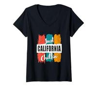 Donna Just California Chillin' State Chilling Vintage retrò Maglietta con Collo a V