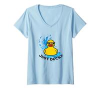 Donna Just Ducky Cool Rubber Yellow Duck Illustration Graphic Maglietta con Collo a V