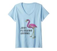 Donna Just Flocking Around Funny Flamingo Maglietta con Collo a V