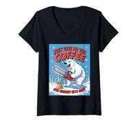 Donna Just Give ME Coffee - Divertente orso polare con motosega e caffeina Maglietta con Collo a V