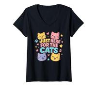 Donna Just Here for The Cats - Camicia con Animali Kawaii Kitty Lover Maglietta con Collo a V