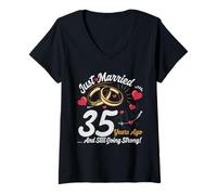 Donna Just Married 35 Years Ago wedding Anniversary Squad party Maglietta con Collo a V