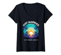 Donna Just Married 9 Anni Fa Divertente Celebrazione dellanniversario Maglietta con Collo a V