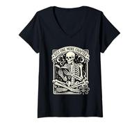 Donna Just One More Capitolo Scheletro Classico Vintage Book Lovers Maglietta con Collo a V
