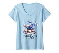 Donna Just One More Chapter Book Dragon Reading Book Lover Bookish Maglietta con Collo a V
