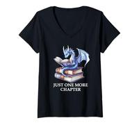 Donna Just One More Chapter Book Worm Dragon Reading Lover Bookish Maglietta con Collo a V