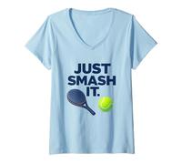 Donna Just Smash It Padel - Citazione Divertente per Paddle Tennis Maglietta con Collo a V