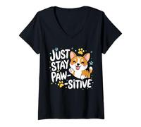 Donna Just Stay Pawsitive Puppy Kitty Paw Pet Cat Dog Uomini Donne Maglietta con Collo a V