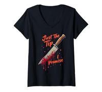 Donna Just The Tip I Promise - Coltello da gioco divertente per Halloween Maglietta con Collo a V