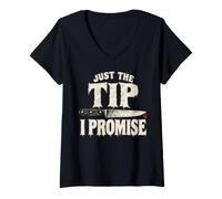 Donna Just The Tip I Promise Pun Knife Funny Halloween Maglietta con Collo a V