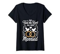 Donna Just Tied the Knot Est. 2025 - Marriage Art Maglietta con Collo a V