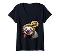 Donna Just Vibin Sloth Bear Lazy Sloths Maglietta con Collo a V