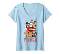 Donna Just Waiting for Christmas Joyful Holiday Scene Maglietta con Collo a V