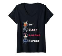 Donna K-Drama Shirt Eat Sleep Drama Repeat Maglietta con Collo a V