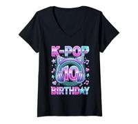 Donna K-Pop 10 ° Compleanno Ragazza 10 Anni Musica Coreana Maglietta con Collo a V