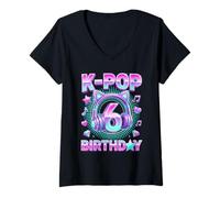 Donna K-Pop 6 ° Compleanno Ragazza 6 Anni Musica Coreana Maglietta con Collo a V
