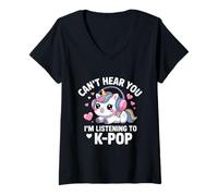 Donna K-Pop Can't Hear You STO ascoltando KPOP Lover Kawaii K-Pop Maglietta con Collo a V