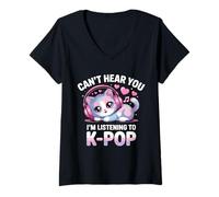 Donna K-Pop Can't Hear You STO ascoltando KPOP Lover Kawaii K-Pop Maglietta con Collo a V