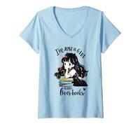 Donna K-Pop Girl Loves Books Maglietta con Collo a V