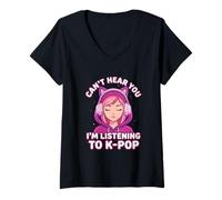 Donna K-Pop Non riesco a sentirti, STO ascoltando KPOP Kawaii Maglietta con Collo a V
