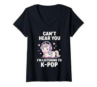 Donna K-Pop Non riesco a sentirti, STO ascoltando KPOP Kawaii Maglietta con Collo a V