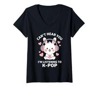 Donna K-Pop Non riesco a sentirti, STO ascoltando KPOP Kawaii Maglietta con Collo a V