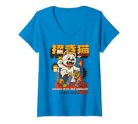 Donna Kaiju Cat Mayhem Catzilla Retro Comic Kawaii Manga Anime Maglietta con Collo a V