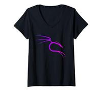 Donna Kali Linux Hacker Dragon Design Maglietta con Collo a V