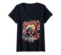 Donna Kamala Harris 2028 per Il Bulldog Francese Patriottico del Presidente Maglietta con Collo a V