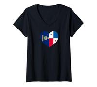 Donna Kansas And Panama Flags: Heart Shaped Unity Maglietta con Collo a V