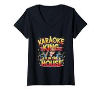 Donna Karaoke King Is in The House Maglietta con Collo a V
