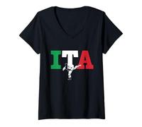 Donna Karate ITA Bandiera Italia & Shotokan - Arti Marziali Maglietta con Collo a V